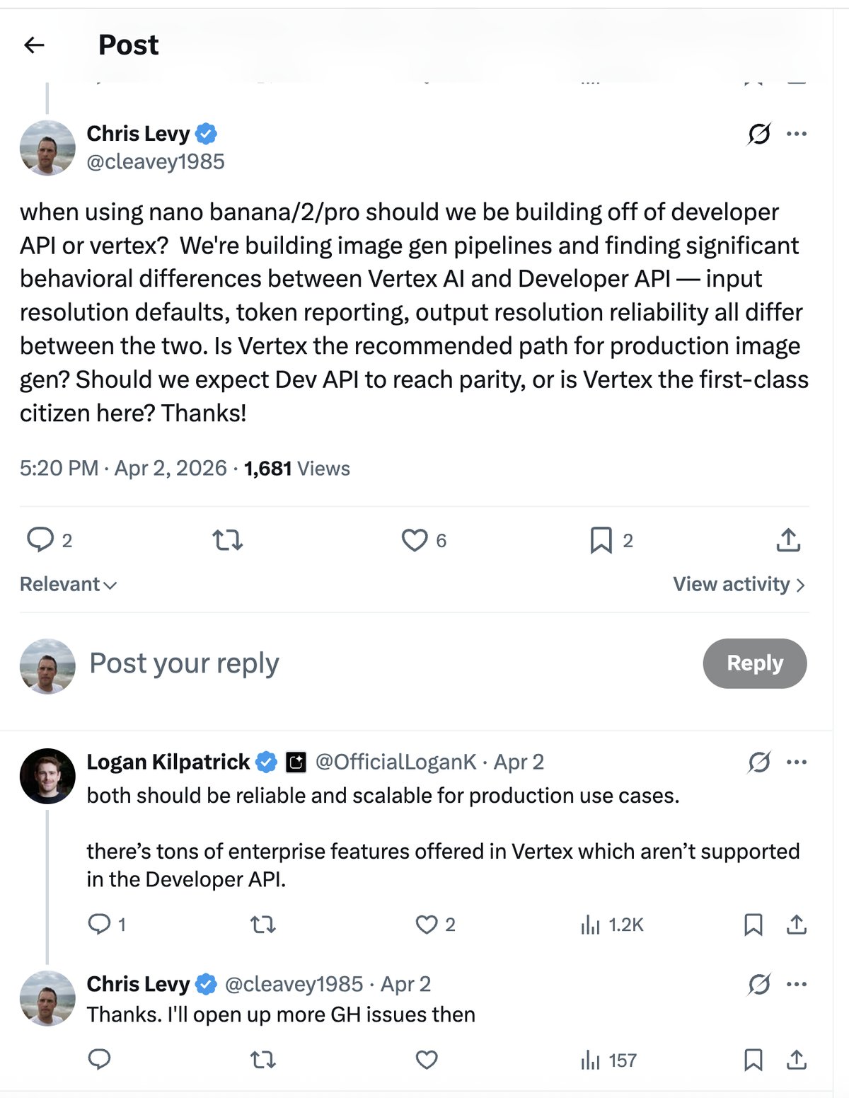 Logan on Vertex AI vs Developer API