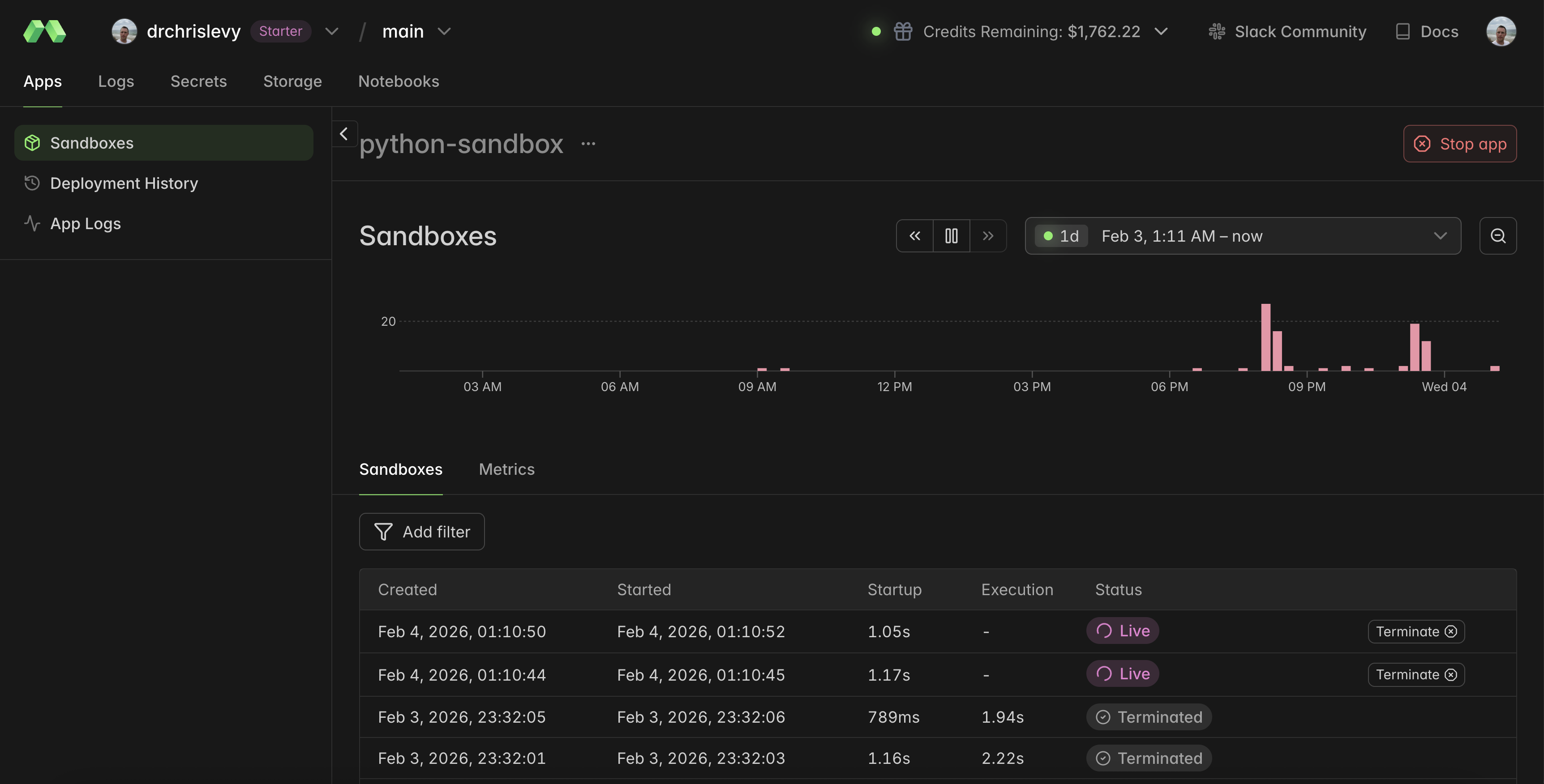 Per-user Modal sandbox isolation