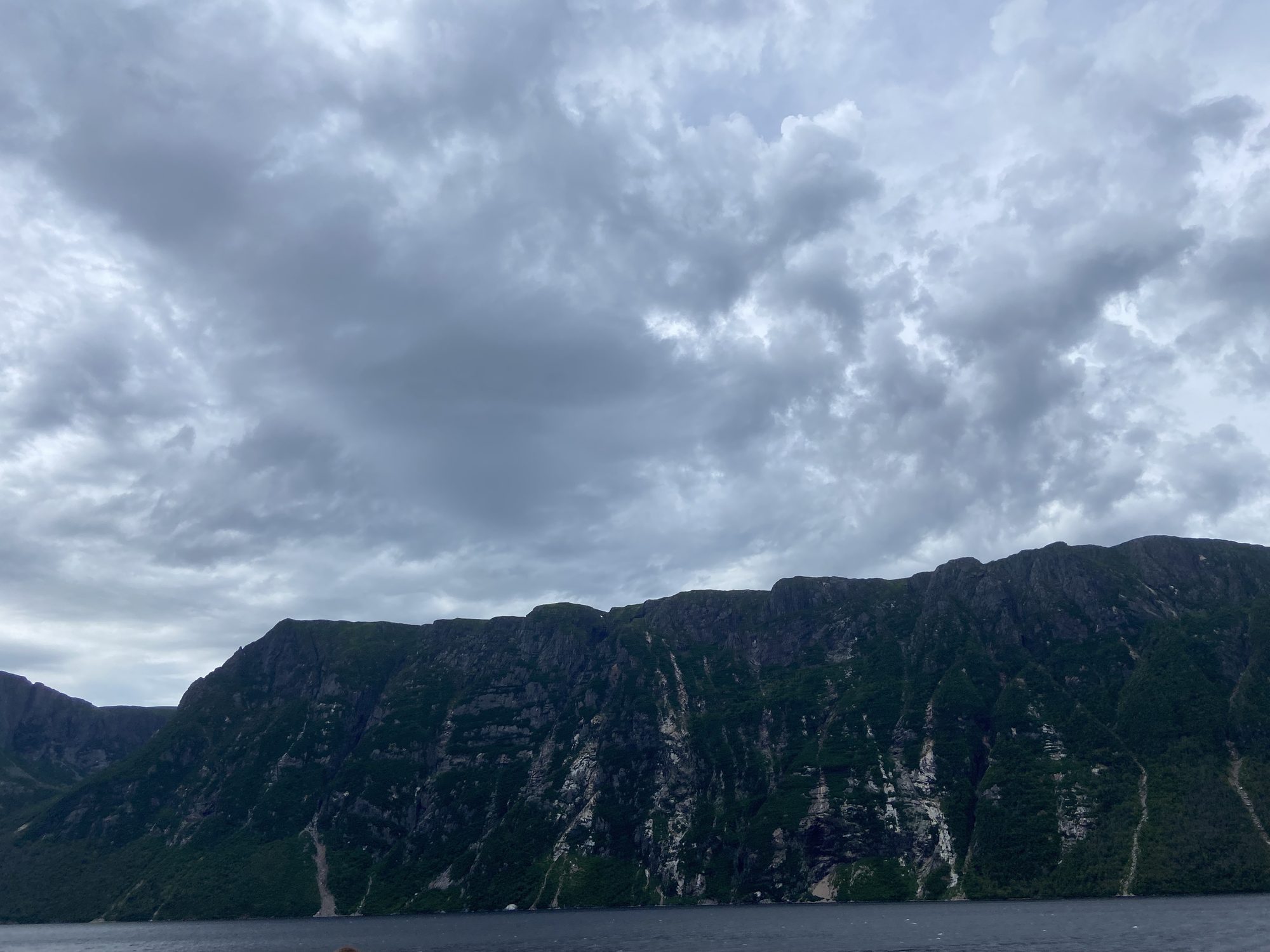 Western Brook Pond beneath steep cliffs