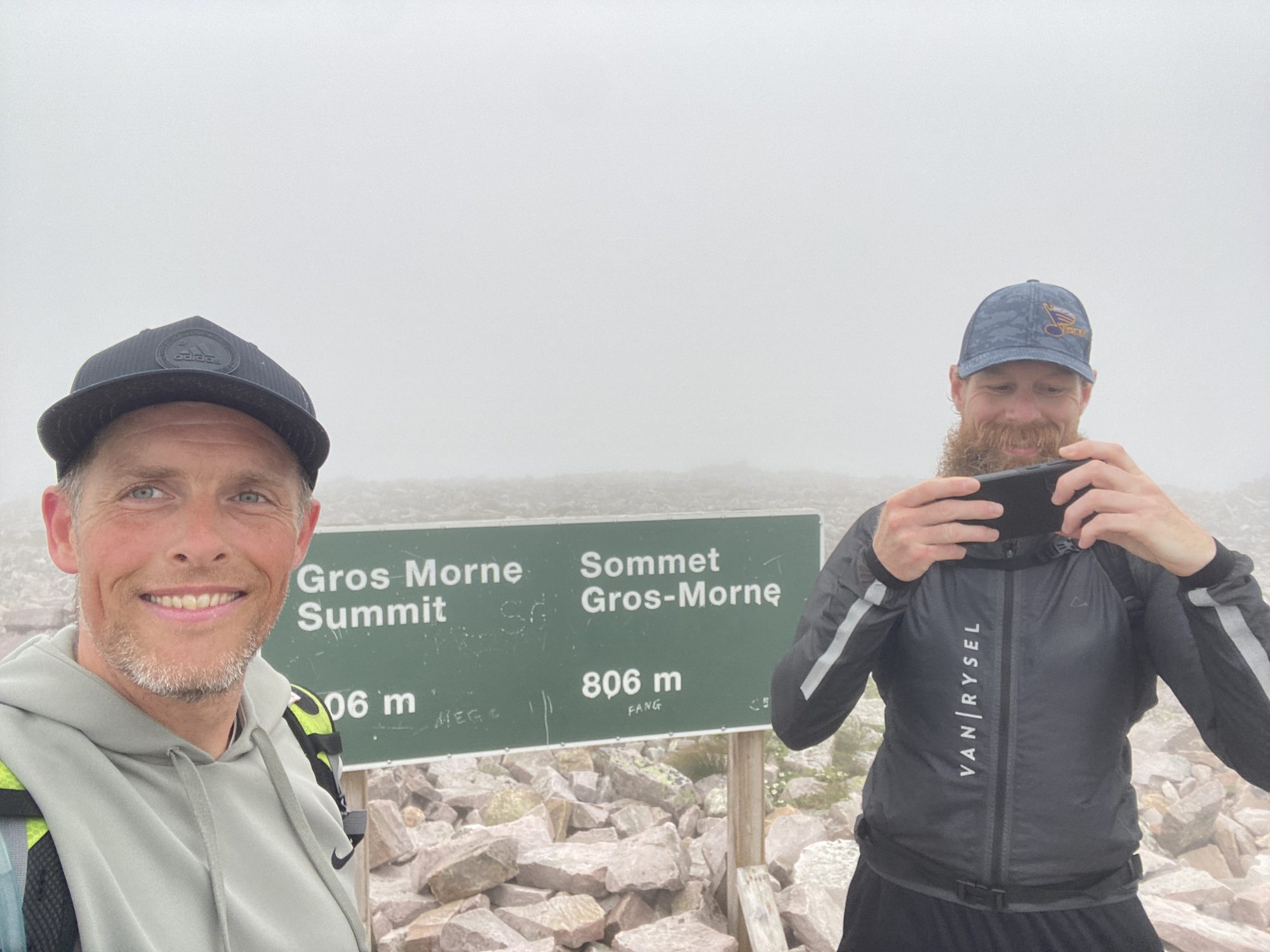 At the Gros Morne Mountain summit sign