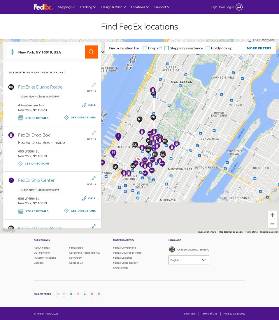 A Mind2Web screenshot showing FedEx locations and the More Filters button